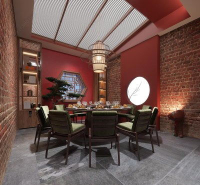 新中式餐厅包厢3D模型下载